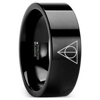 Harry Potter Smrtly Hallows Simbol Super Hero Movie Black Tungsten ugravirani prsten nakit - veličina 6.5