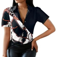 Bluze Ženske elegantne top majice Vintage tiskani patchwork Dugme košulje V-izrez kratki rukav moda