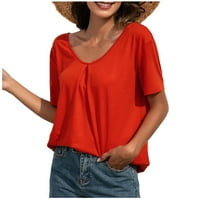 Vrhovi za žene, žene ljetne čvrste majice kratki rukav ležerne majice udubljeno izdubljeno tunika bluza