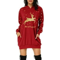 Bouanq ženska modna božićna torba za božićnu torbu s džepom Džepne kapuljače modna haljina
