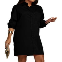 GRIANOOK Ženska ležerna haljina s dugim rukavima s džepom Solid Color Mini kratki haljini partijski