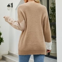 Ženski pleteni pulover džemper vrhovi grafički džemper s dugim rukavima okrugli vrat patchwork u boji