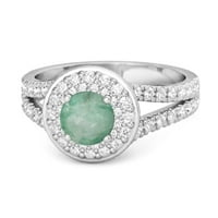 Sterling srebrni krug 3. CTW smaragdno prekrasno dvostruko halo ženski prsten