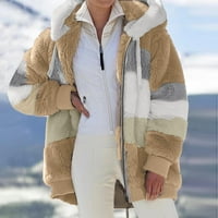 Ženski vrhovi modni spajanje zimski labavi plišani kaputi sa kapuljačom s dugim rukavima Khaki M