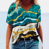 Zodggu Womens Plus Veličine The Majice za trendi ponude V-izrez Tees Labave Ležerne prilike Havajske