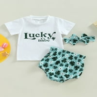Hirigin Toddler Baby Girl Summer Set odjeće, kratki rukav Okrugli vrat Pismo Ispiši majicu + Shamrock