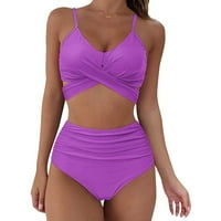 Žene Seksi Soild Print bikini set Push up kupaći kupaći kostimi Kupaonice visokog struka Purple XL