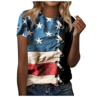 Sksloeg dame vrhovi i bluze labavi fit American Flag tiskani kratki rukav Crew Crt Casual Patriotske vrhove bluze majice, plavi xxl