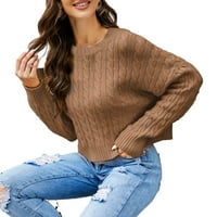 Ženski džemperi pada ženska modna udobna dugačka dugačka dugačka dugača sa okruglim vratom TOPLE ili