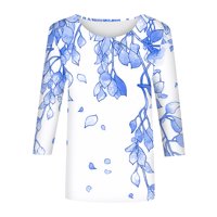 Apepal ljetne bluze za žene, žensko ljeto Tri četvrtine rukava Crewneck Ležerne prilike ispisane bluze plave 2xl