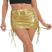Ženska sjajna metalna crtača Bodycon mini suknja zlato - XS