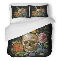Posteljina set lubanja i ruže Grožđe Humming Cvijeće ptica dia de dvostruko veličine prekrivača sa jastukom za kućnu posteljinu ukras u sobi