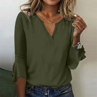 Strungten ženska gornja labava casual v-izrez čvrste boje Bluze za majice zvona za žene za žene srušiti