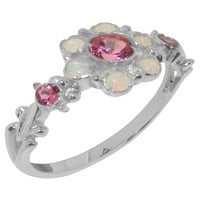Britanci napravio je 9k bijeli zlatni prsten s prirodnim ružičastim turmalinskim i opalnim ženskim rubnim
