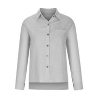 Hesxuno bluze za žene ljetne meke prozračne čvrste vrhove V izrez dugih rukava tunike s džepom