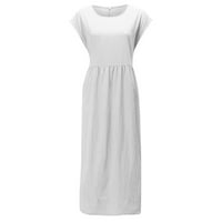 Haljina za žene, žensko ljetno casual pune boje bez rukava O-izrez Katalog džepnog pamučnog posteljine