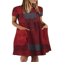 Ženske vintage rešetke Print kratkih rukava haljina Ležerne prilike A-line mini haljina