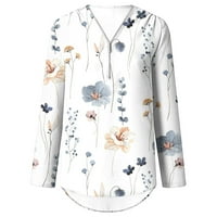 Popust Plus size za žene Ležerne prilike ljeti s dugim rukavima Zip Tunic V-izrez Roll up bluza, bijeli