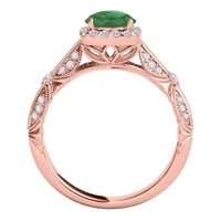 Aonejewelry 1. ct. TTW dijamant i smaragdni prsten u zlatu od 14k ruža