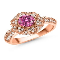 Gem kameni kralj 18k ruža pozlaćeni srebrni ružičasti moissan i bijeli moissitni zaručni prsten za žene