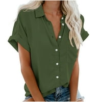 Ženski vrhovi Plus veličine Trendi gumb down traje kauzalno dugme Čvrsta bluza kratka rukava majica