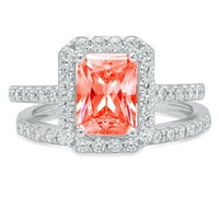 2. CT smaragdni rez crveni simulirani dijamantski gem pravi 14k bijeli zlato prilagodljiv laserski graviranje halo vječno jedinstvena umjetnost deco izjava o oblicima vjenčanja Angažman bridalni prsten set veličine 6,25
