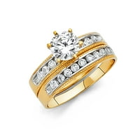 Jewels Lux14k žuti zlatni okrugli kubični cirkonijski cz ženski vjenčani bend i angažman mladenkini prsten dvije set veličine 6