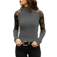 Yobecho ženski čipka s dugim rukavima u šivanju čvrste boje bluza