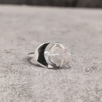 Prirodni kvarcni prsten ruže, grubi kvarcni draguljni prsten, rođenje, polumjesec, srebrna, ženski prsten,