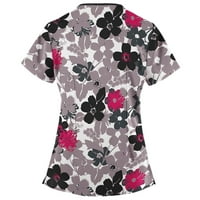 Pružari TOP Plus Veličina Žene sa džepovima Lood Fit Radne uniforme Ljeto vrhovi Floral V izrez Ljetne