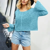 Ženski džemperi džemper za čišćenje džemper modna casual boja casual labav dugim rukavima pletenje plavo