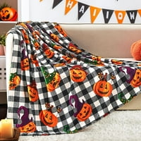 Halloween pokrivač, crni bivol plairani jesen pamka za bacanje baca za kauč kauč kauč kampovi, meko toplo nejasan ugodan karirani pokrivač, Halloween dekor 50 x60