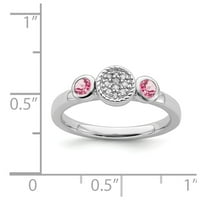 Sterling Silver Sjajljiv izrazi DBL okrugli ružičasti turm. & Dia. Veličina prstena: 5; za odrasle i