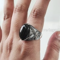 Crni bombinski prsten, prirodni crni onikx, decembar roštilj, nakit, srebrni prsten, rođendanski poklon, teški muški prsten, arapski dizajn, prsten od osmanskog stila, ring, turska mens ring