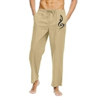 Pamučne i posteljine uzročno hlače za muškarce Čvrsto boje casual elastični pojas džep pamučne i posteljine panele pantalone muške teretne hlače na klirensu
