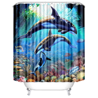 Luksuzni plavi ocean delfin poliester Brzo suho tuš sa zavjesom - vodootporna tuš zavjesa sa kukama