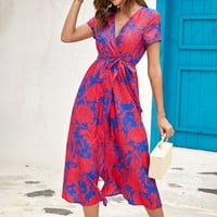 Ležerne ljetne haljine za ženske haljine za žene u odjeći klizalište Fit & Flare haljina crvena l