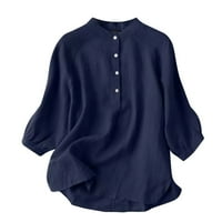 FSqjgq Womens Crewneck Ležerne majice Bluze Tople Flowy vrhovi za žene Čvrsto dugme dole Leželjno labava