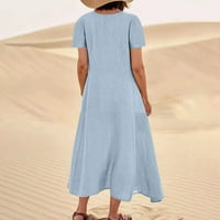 Ženska ljetna pamučna posteljina labava haljina Soft Comfy duga haljina na raspolaganju klirence kratkih rukava Maxi plaže haljine trendi