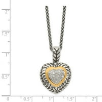 Sterling srebrna sa stvarnim 14KT istinitim dva tona 1 15ct. Diamond Heart 18in ogrlica; za odrasle