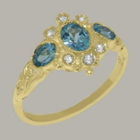 Britanci napravio je 10k žuto zlato prirodno plavo Topaz i kubični cirkonijski ženski osnivački prsten