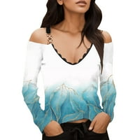 Mgohoen ženske bluze tunike čipke kaufl vrat mekani casual vrhovi T majice hladno rame cvjetni ispis