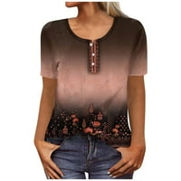 Tking Fashion Womens Ljetni Henley s kratkim rukavima gumb za majice Labavi tiskani bluza za žene tamno