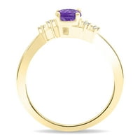 Ženski okrugli oblik ametista i dijamantski tierra prsten u 10k žutom zlatu