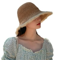 HolOuty ženske slame Sunce Sun Hat UV zaštita od slame Sunčani šešir za žene Modni tkani kašit sa širokim