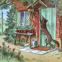 Obojena ilustracija u djetetovoj knjizi na prizemlju, malo crvene jahanje, sa velikim lošim vukom na
