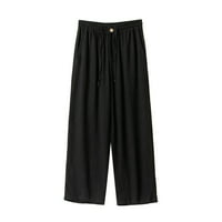 Eczipvz Duksevi za muškarce posteljine casual pantalone Muške solidne boje ravno labave japanske hlače