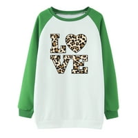 Ženski Leopard Love Graphic Duksel Masmetirt Ležerne košulje u boji za Valentinovo, dugih rukava Crew