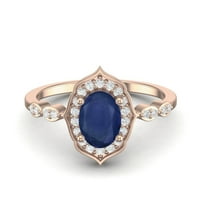 7x ovalni plavi safir Sterling srebrna ruža Vermeil halo dizajner angažman ženski prsten