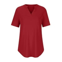 Casual V izrez T majice za žene rebraste boje u boji s kratkim rukavima udobna tunika bluza labava opuštena